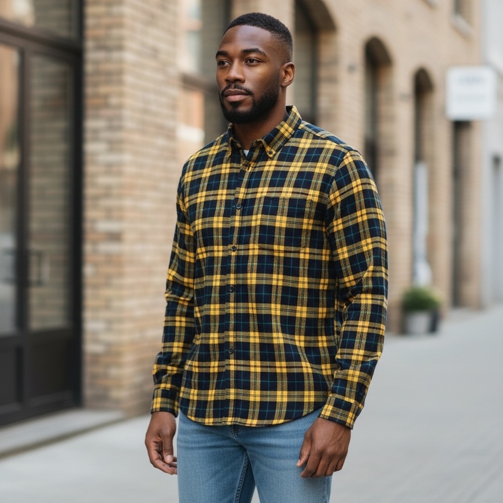 UO plaid flannel button-down (as seen in GQ)